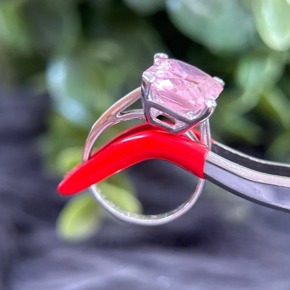 925‎ Silver Emerald Cut Pink Stone Ring